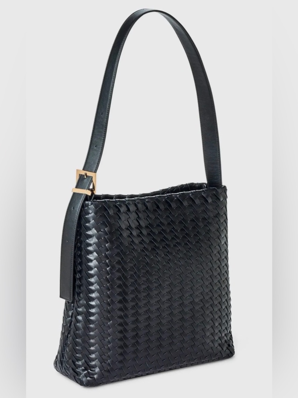 a new day Black Woven Shoulder Bag with Gold Buckle Accent